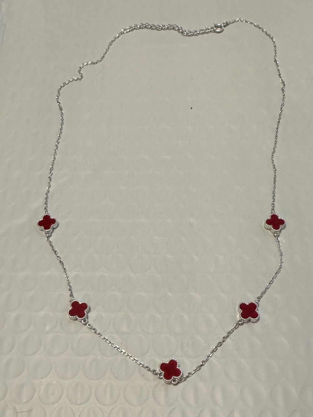Trendy .925 Solid Sterling Silver Ruby Red Clover Necklace and Stud Earring Set - Picture 4 of 6